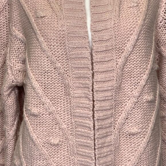 Lucky Brand Bobble Cable Knit Pink Cardigan Sweater Easter Wool Blend Barbie Med - Picture 3 of 11